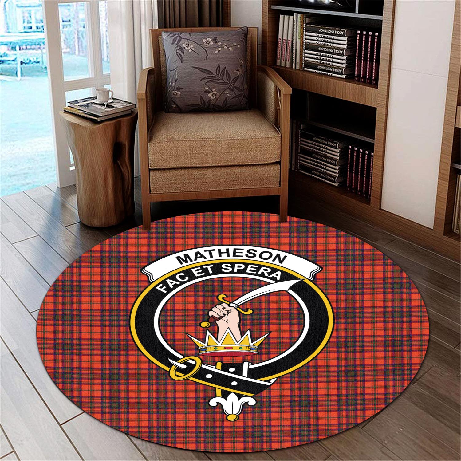 matheson-modern-tartan-round-rug-with-family-crest