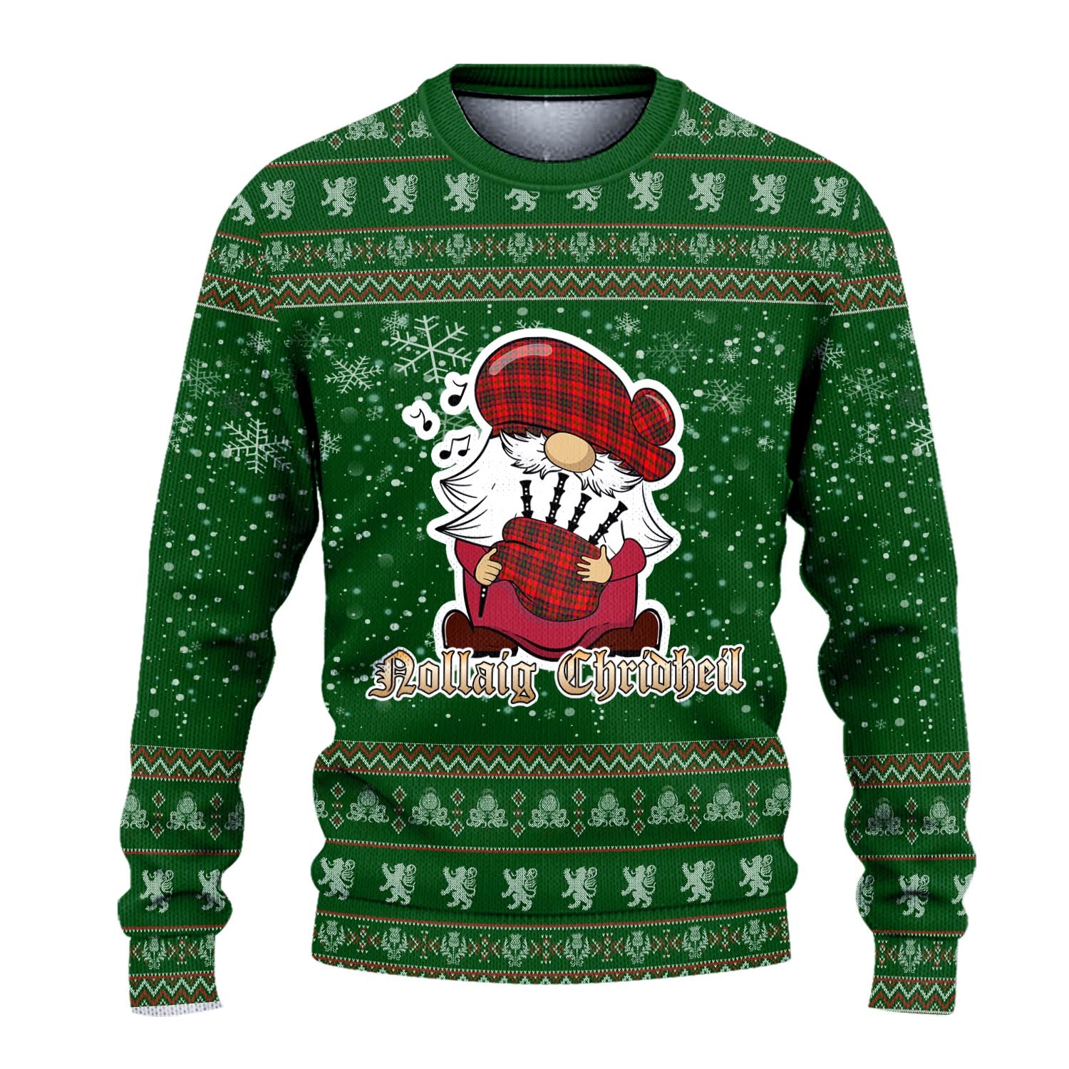 Matheson Modern Clan Christmas Family Knitted Sweater with Funny Gnome Playing Bagpipes - Tartanvibesclothing