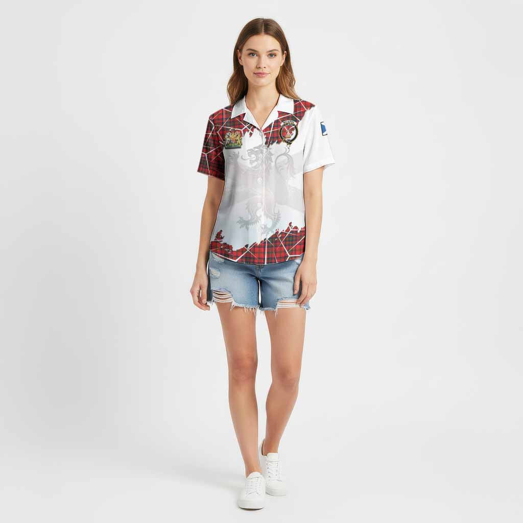 Matheson Tartan Cotton Hawaiian Shirt with Family Crest and Lion Rampant Grunge Style