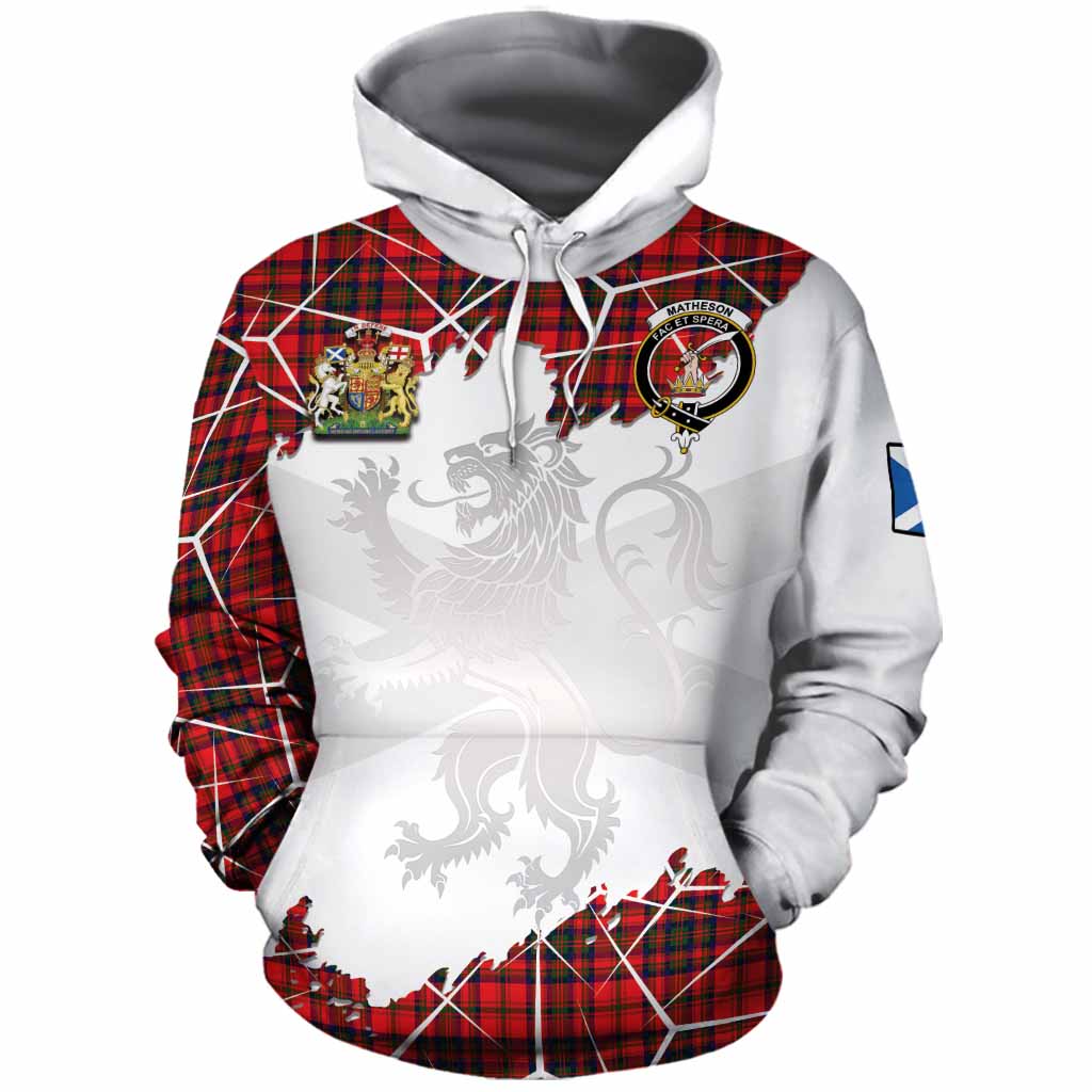 Matheson Tartan Cotton Hoodie with Family Crest and Lion Rampant Grunge Style