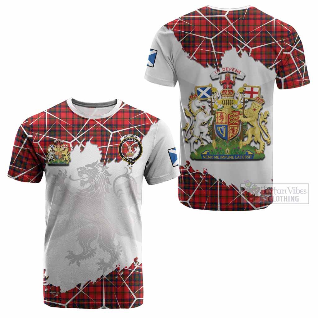 Matheson Tartan Cotton T-shirt with Family Crest and Lion Rampant Grunge Style