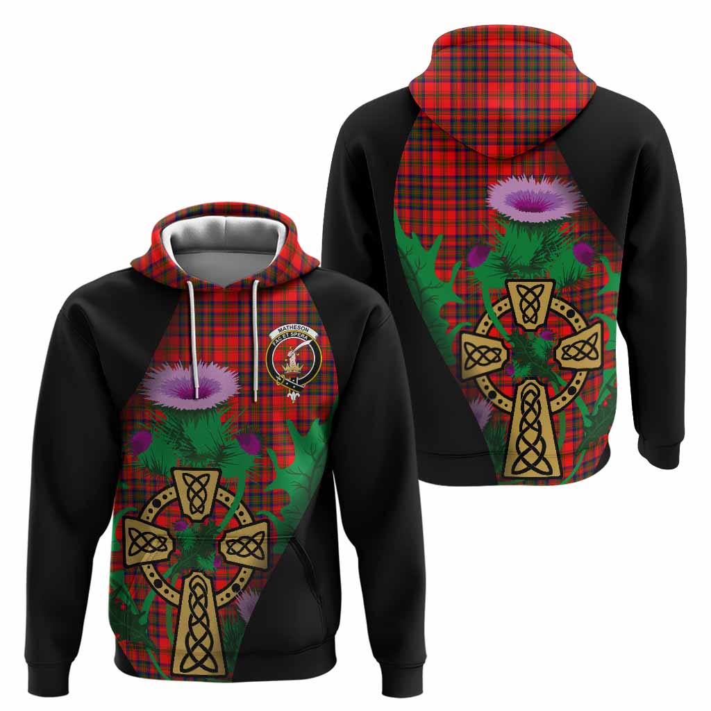 Matheson Tartan Crest Hoodie Celtic Cross Thistle Flowers