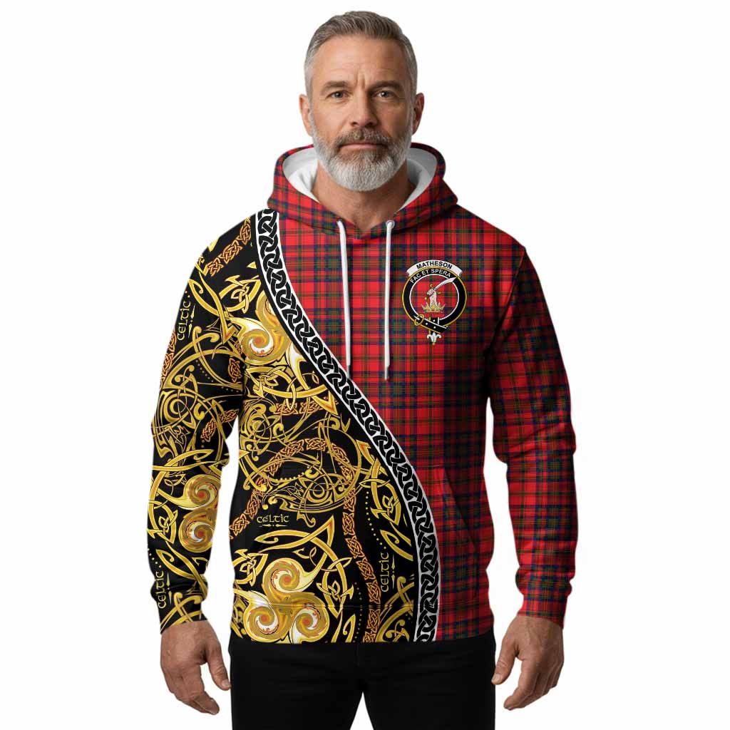 Matheson Tartan Crest Hoodie Celtic Knot and Triple Trickle Spiral Symbols