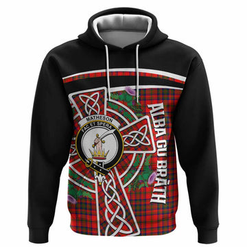 Matheson Tartan Crest Hoodie Scottish Thistle Celtic Cross Alba Gu Brath