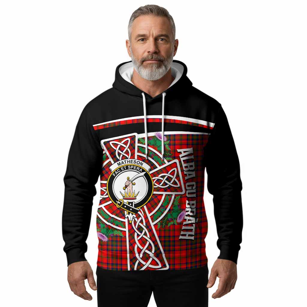Matheson Tartan Crest Hoodie Scottish Thistle Celtic Cross Alba Gu Brath
