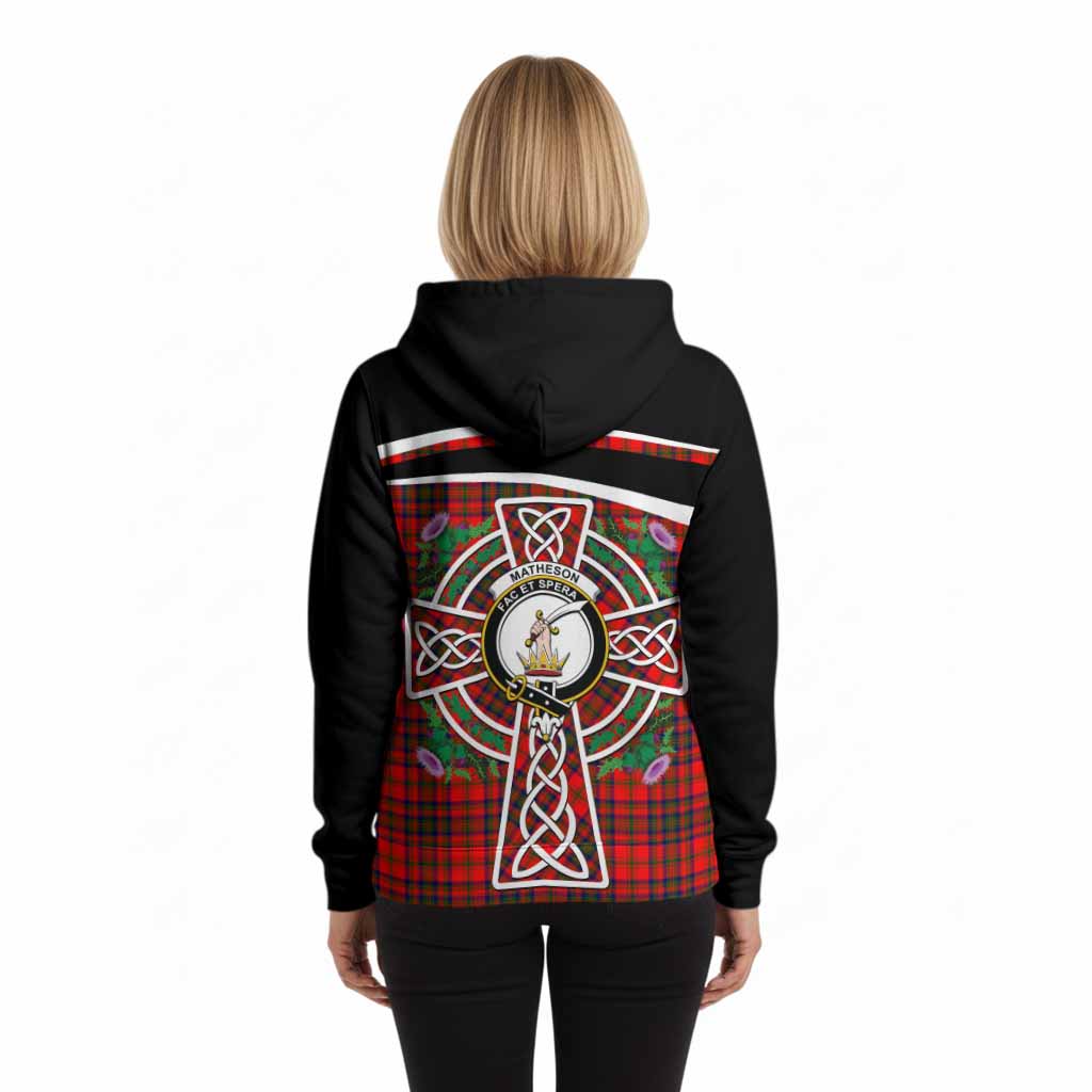 Matheson Tartan Crest Hoodie Scottish Thistle Celtic Cross Alba Gu Brath
