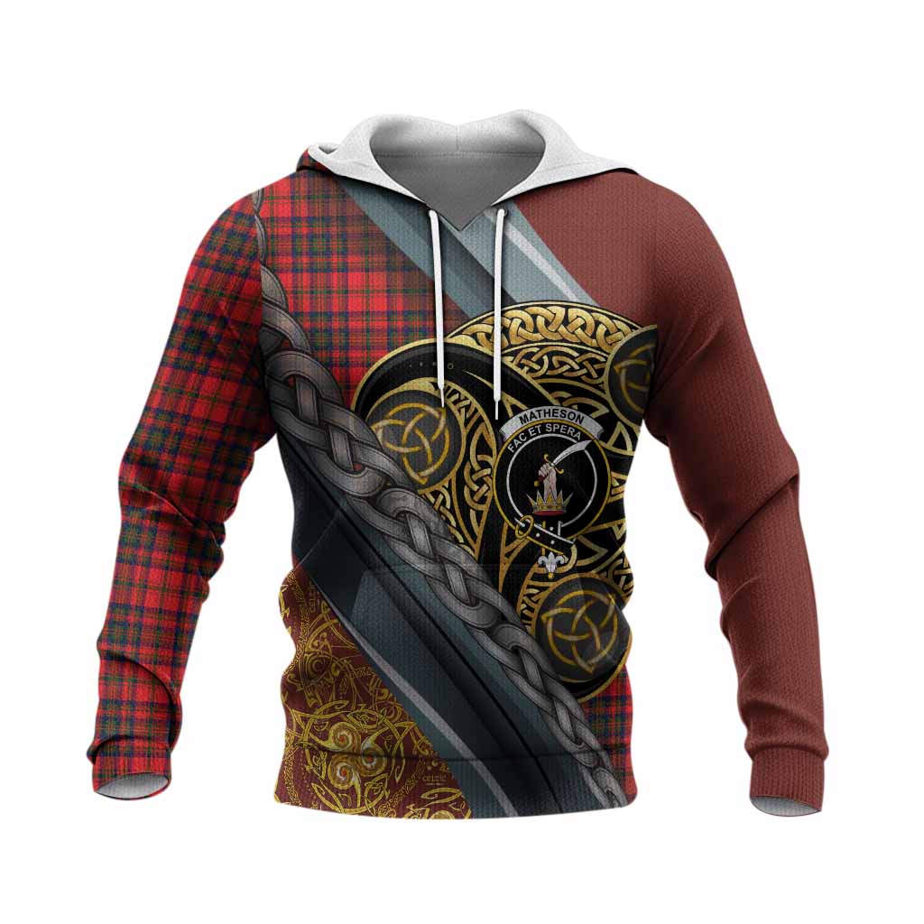 Matheson Tartan Crest Knitted Hoodie Scottish Triskele Celtic
