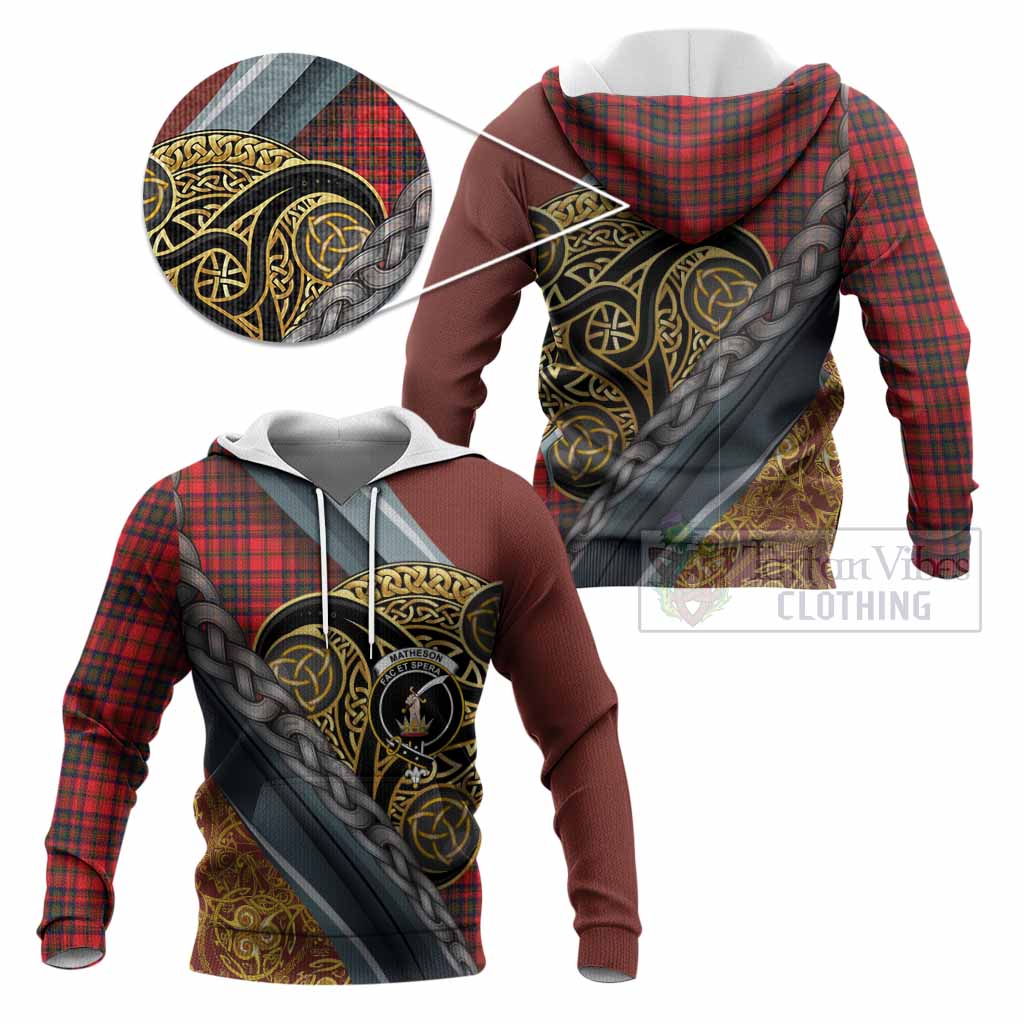 Matheson Tartan Crest Knitted Hoodie Scottish Triskele Celtic