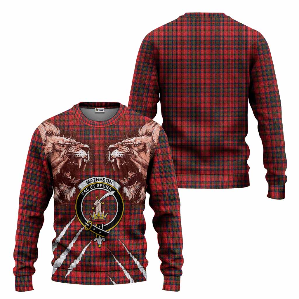 Matheson Tartan Crest Knitted Sweater Ferocious Lion Style