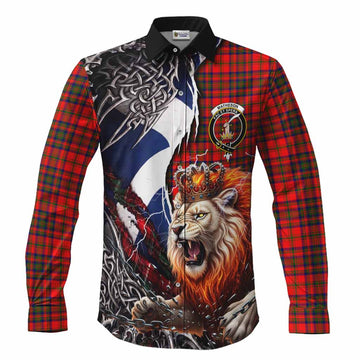 Matheson Tartan Crest Long Sleeve Button Shirts Heritage Flag Grunge Celtic Knot and Lion Rampant