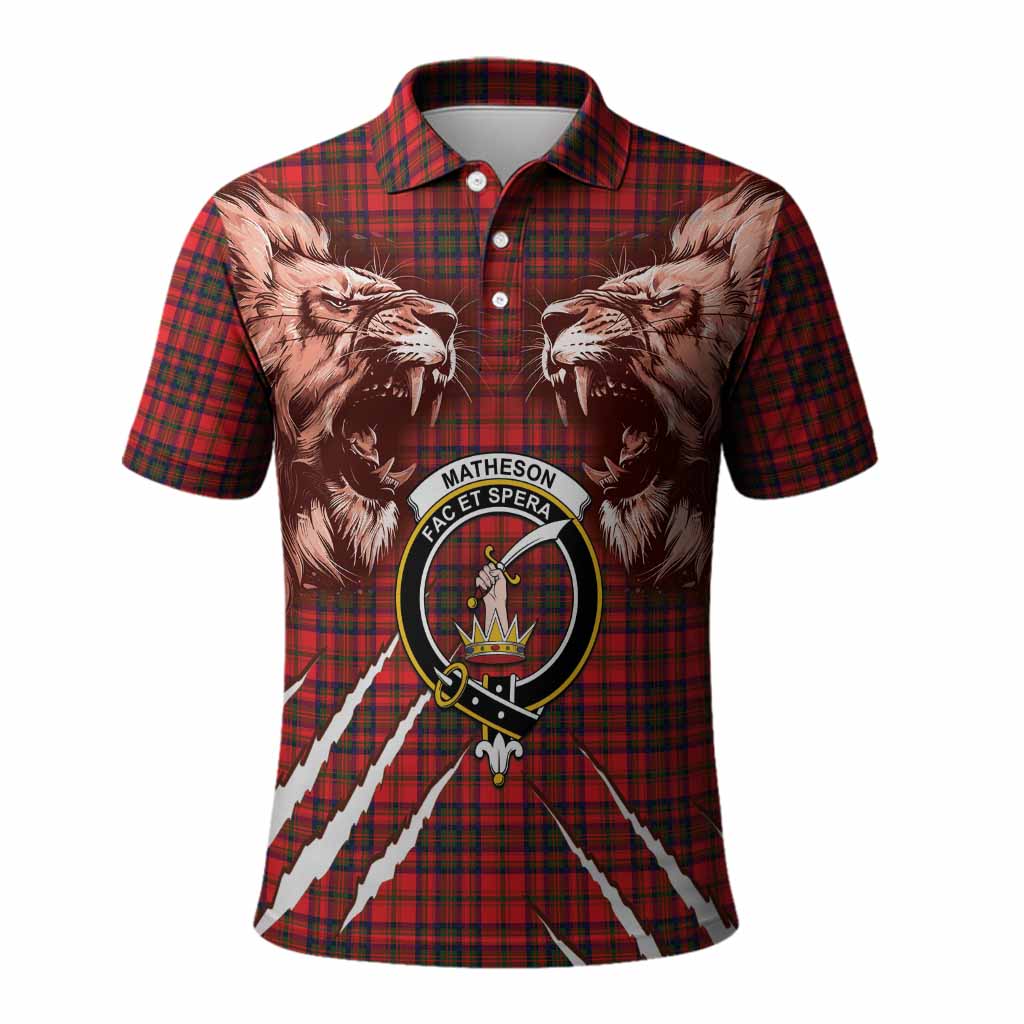 Matheson Tartan Crest Polo Shirt Ferocious Lion Style