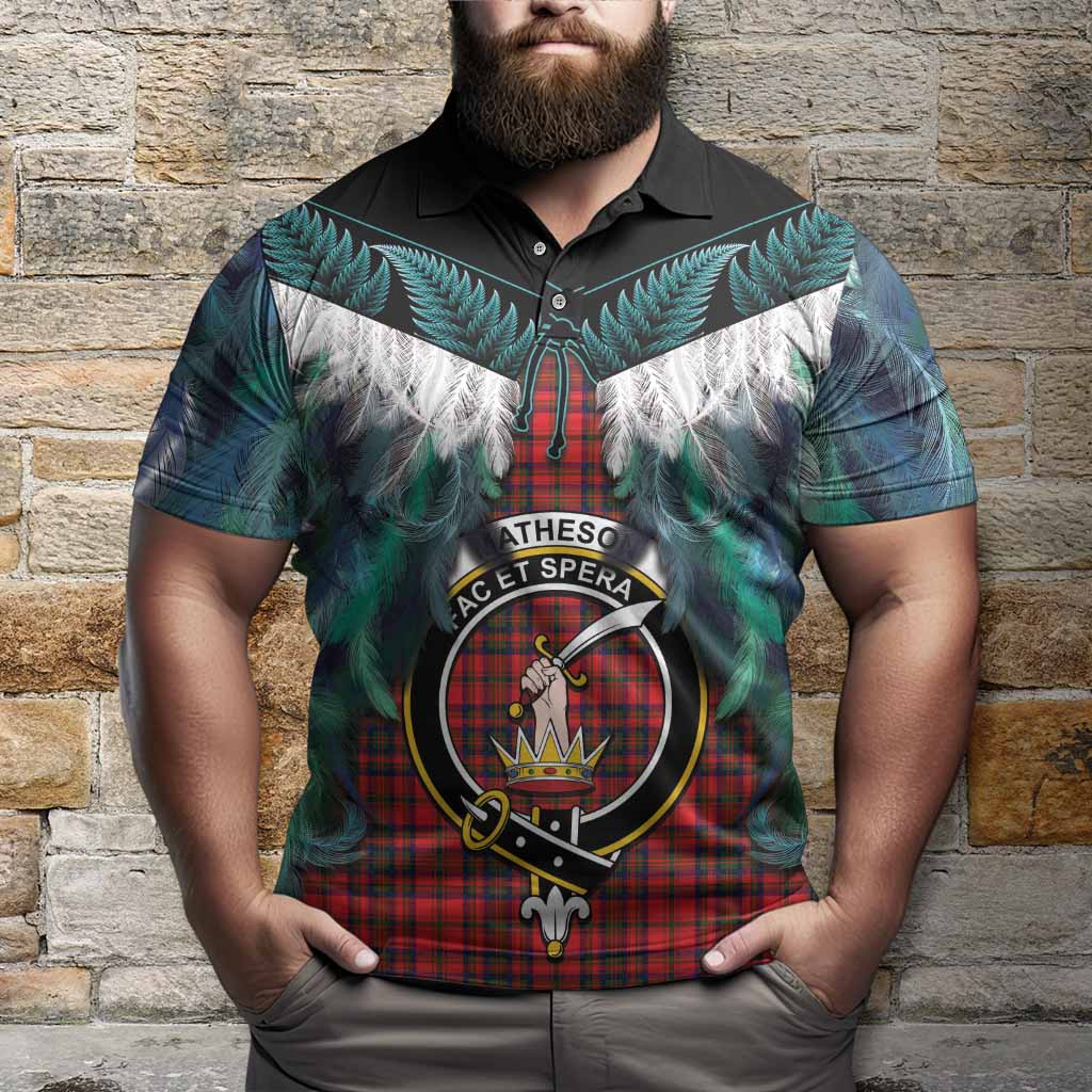 Matheson Tartan Crest Polo Shirt New Zealand Maori Korowai Cloak
