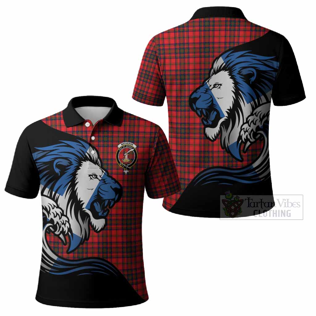Matheson Tartan Crest Polo Shirt Scottish Golden Lions Wave Flow
