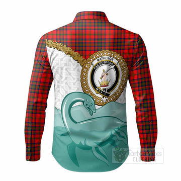 Matheson Tartan Crest Scottish Loch Ness Monster Long Sleeve Button Shirts Happy Ness Scotland Celtic Knot