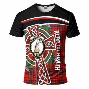 Matheson Tartan Crest T-Shirt Scottish Thistle Celtic Cross Alba Gu Brath