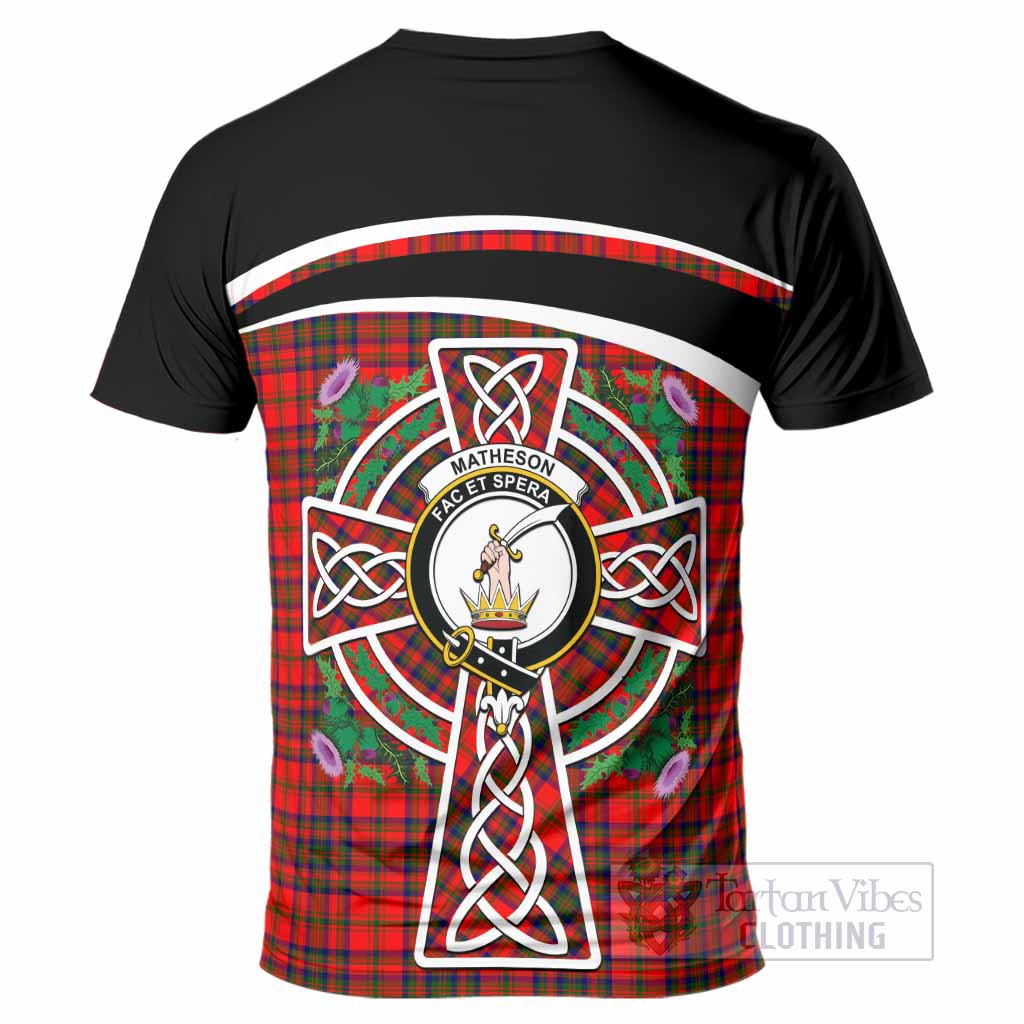 Matheson Tartan Crest T-Shirt Scottish Thistle Celtic Cross Alba Gu Brath