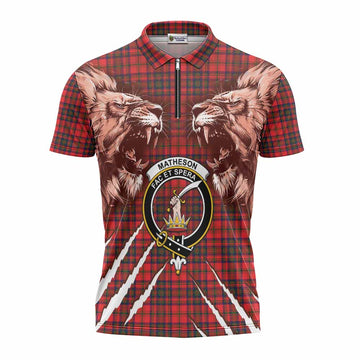 Matheson Tartan Crest Zipper Polo Shirt Ferocious Lion Style