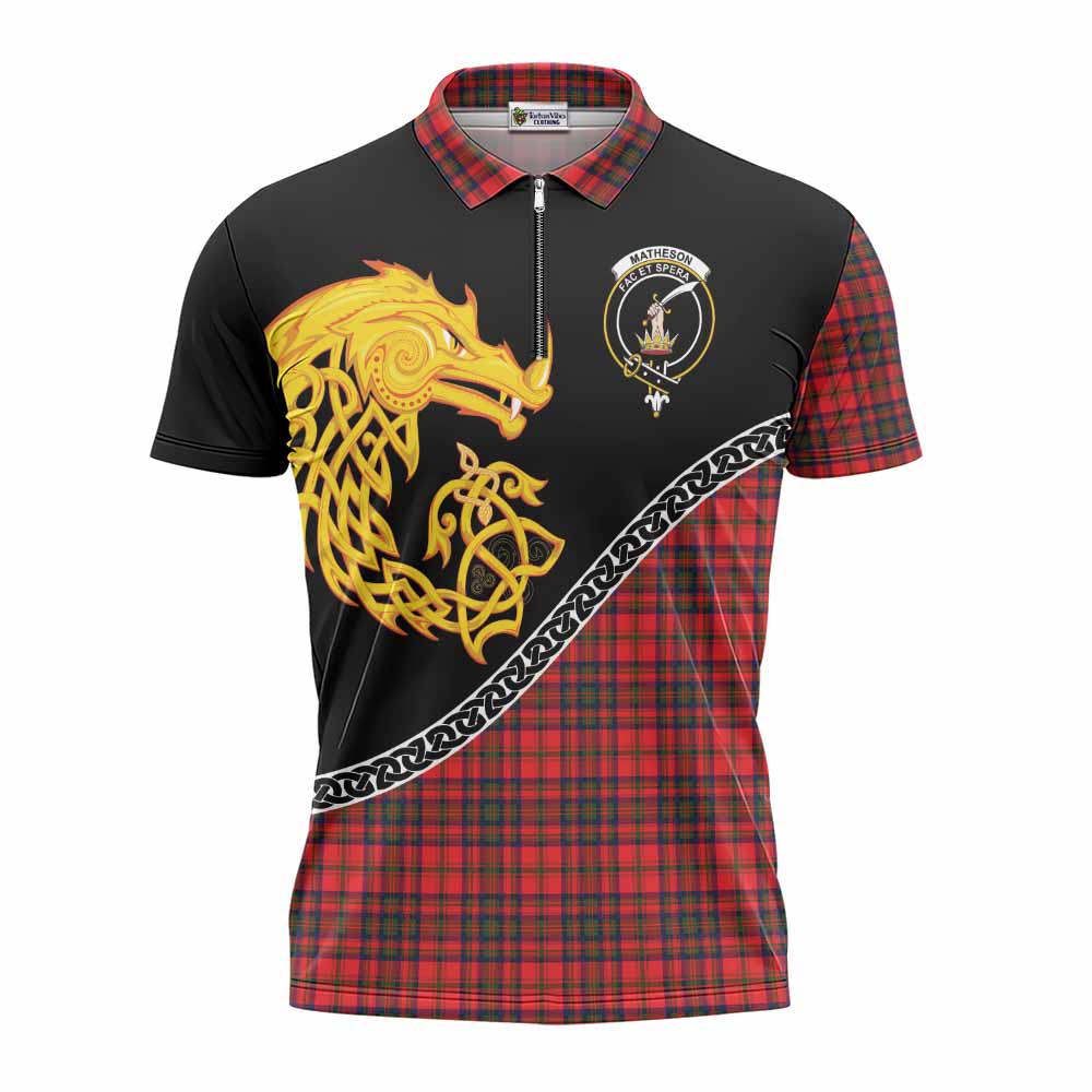 Matheson Tartan Crest Zipper Polo Shirt Legendary Dragon Knot Half Style