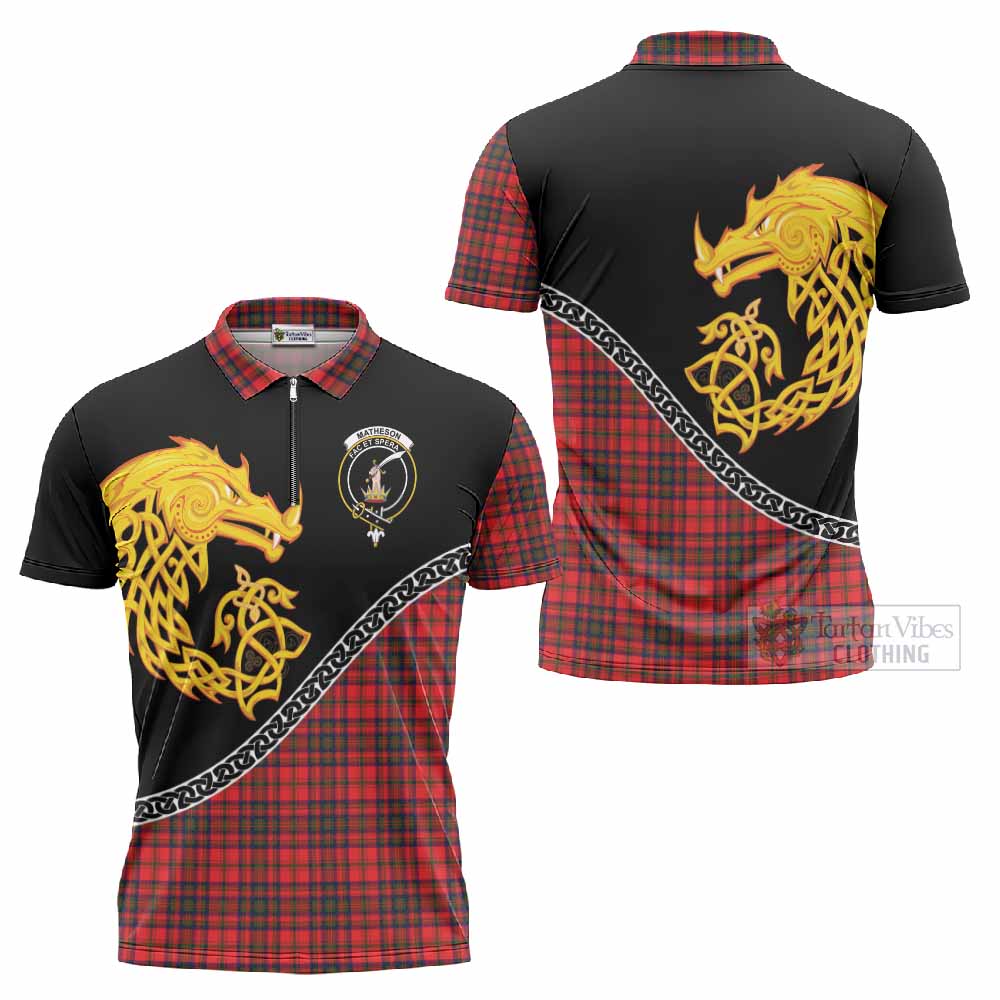 Matheson Tartan Crest Zipper Polo Shirt Legendary Dragon Knot Half Style