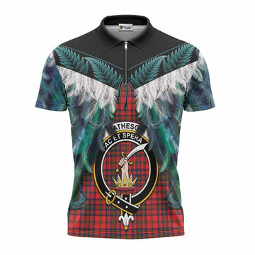 Matheson Tartan Crest Zipper Polo Shirt New Zealand Maori Korowai Cloak