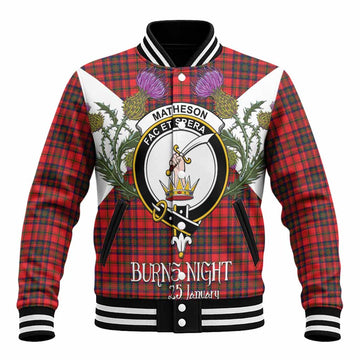 Matheson Tartan Family Crest Baseball Jacket Scottish Burns Night Thistle Floral