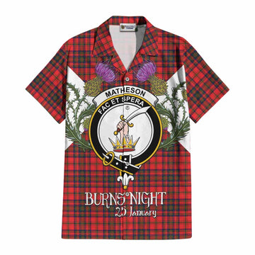 Matheson Tartan Family Crest Cotton Hawaiian Shirt Scottish Burns Night Thistle Floral