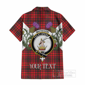 Matheson Tartan Family Crest Cotton Hawaiian Shirt Scottish Burns Night Thistle Floral