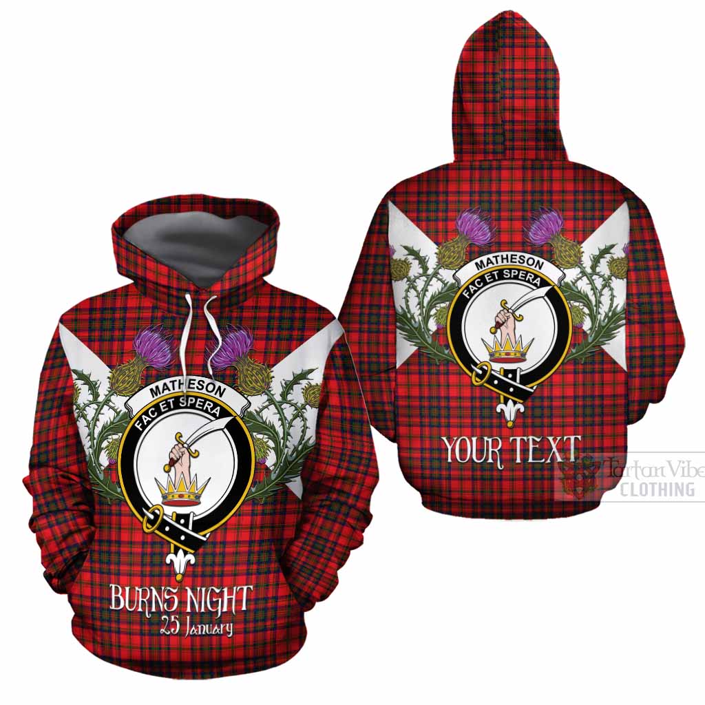 Matheson Tartan Family Crest Cotton Hoodie Scottish Burns Night Thistle Floral