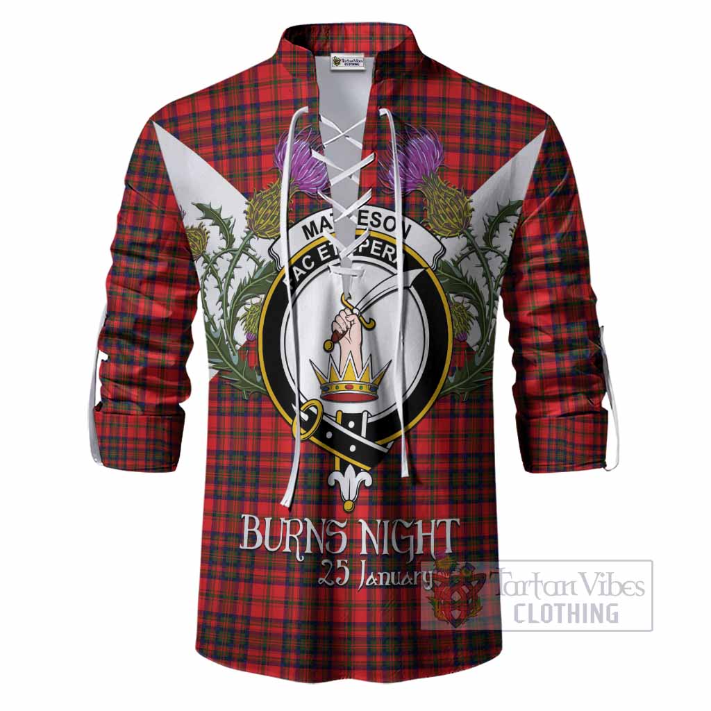Matheson Tartan Family Crest Ghillie Shirt Scottish Burns Night Thistle Floral