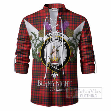 Matheson Tartan Family Crest Ghillie Shirt Scottish Burns Night Thistle Floral