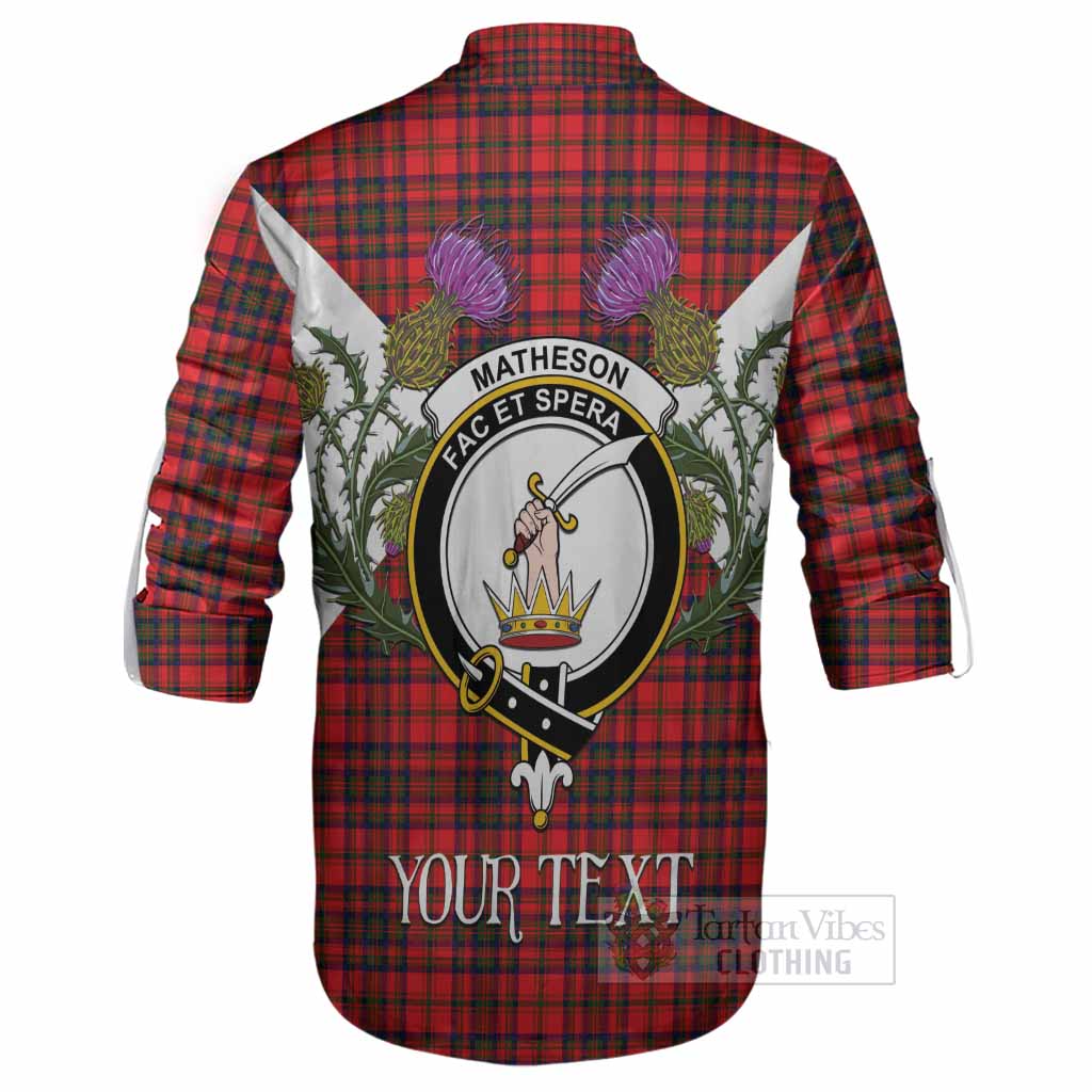 Matheson Tartan Family Crest Ghillie Shirt Scottish Burns Night Thistle Floral