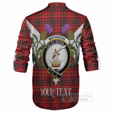 Matheson Tartan Family Crest Ghillie Shirt Scottish Burns Night Thistle Floral