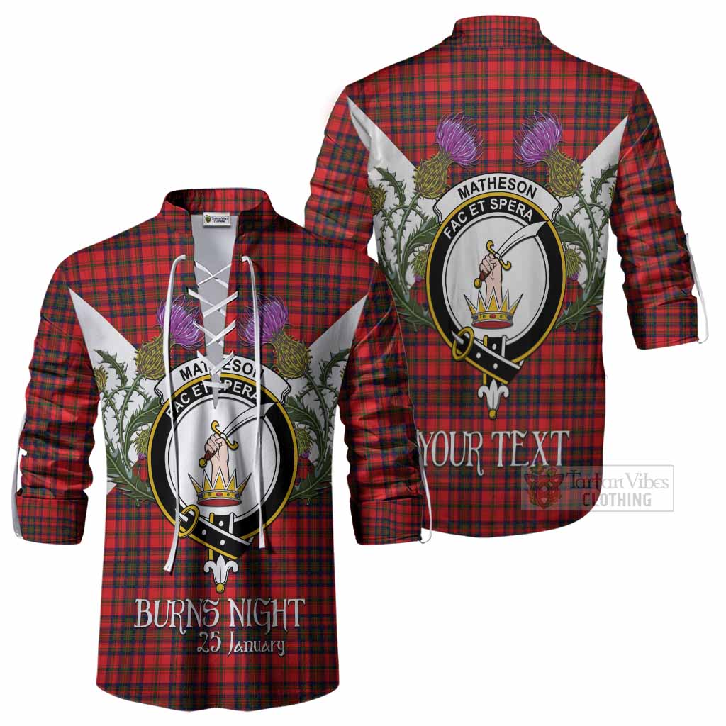 Matheson Tartan Family Crest Ghillie Shirt Scottish Burns Night Thistle Floral