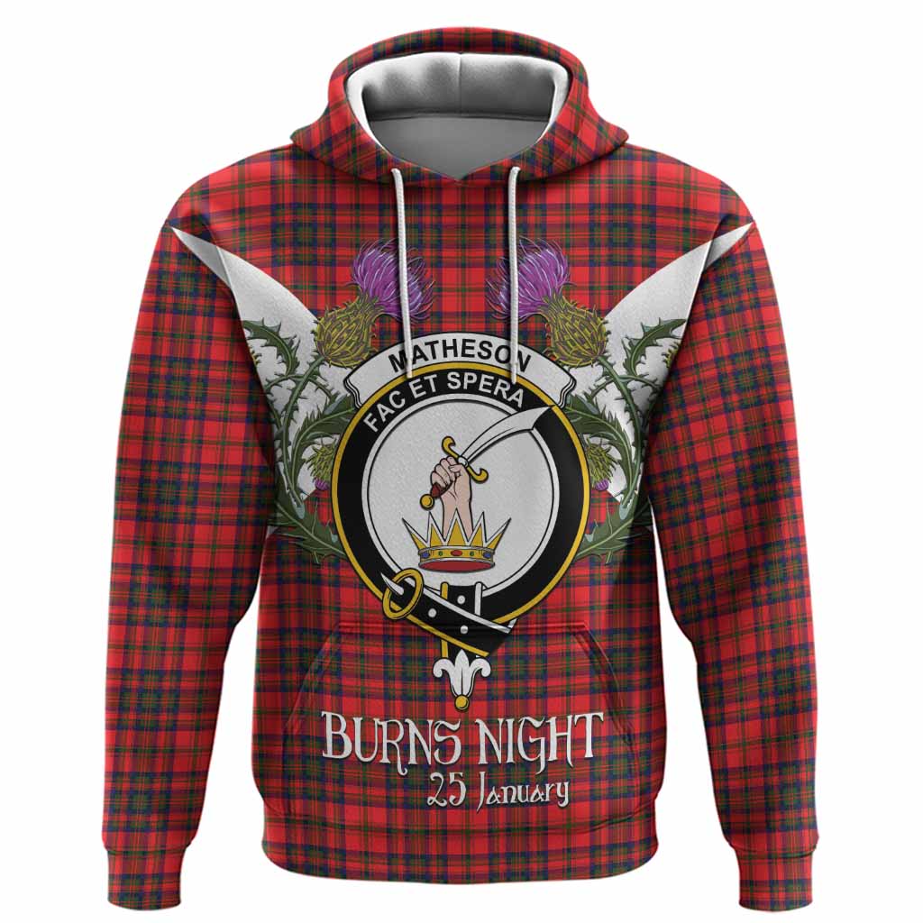 Matheson Tartan Family Crest Hoodie Scottish Burns Night Thistle Floral
