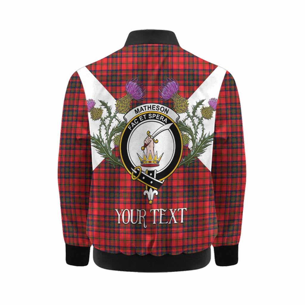 Matheson Tartan Family Crest Kid Bomber Jacket Scottish Burns Night Thistle Floral
