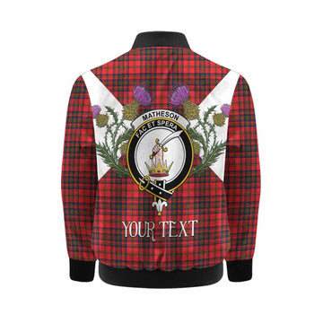 Matheson Tartan Family Crest Kid Bomber Jacket Scottish Burns Night Thistle Floral