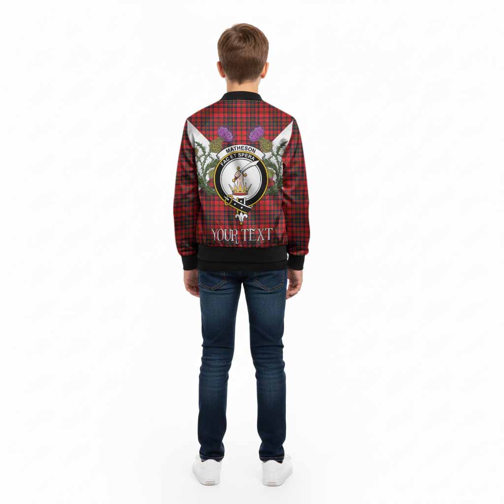 Matheson Tartan Family Crest Kid Bomber Jacket Scottish Burns Night Thistle Floral