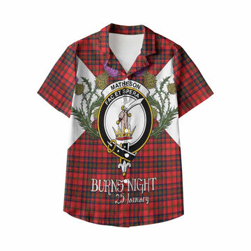 Matheson Tartan Family Crest Kid Hawaiian Shirt Scottish Burns Night Thistle Floral