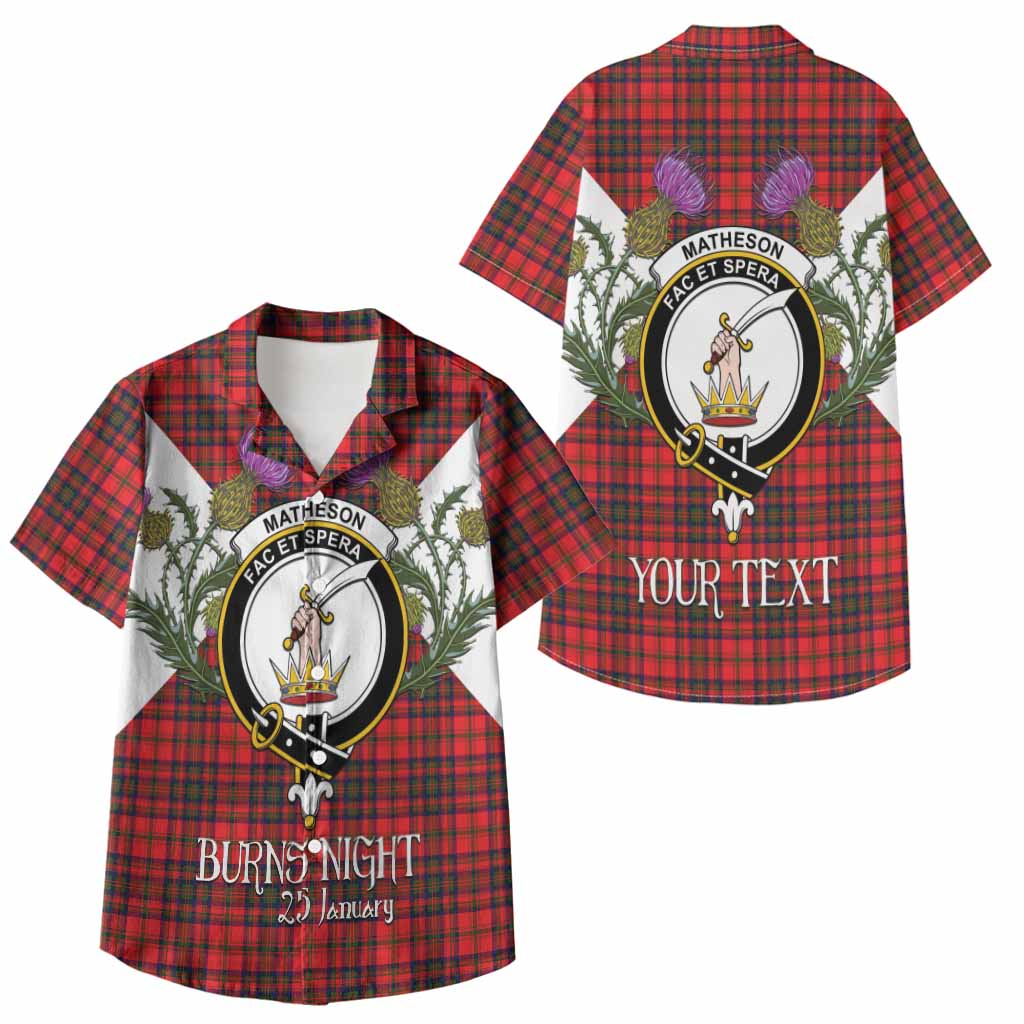Matheson Tartan Family Crest Kid Hawaiian Shirt Scottish Burns Night Thistle Floral