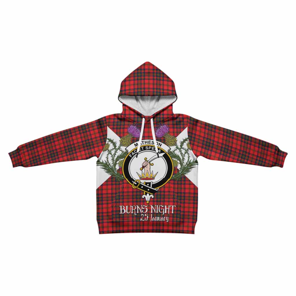 Matheson Tartan Family Crest Kid Hoodie Scottish Burns Night Thistle Floral