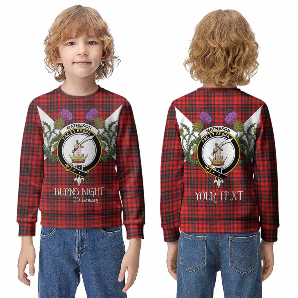 Matheson Tartan Family Crest Kid Knitted Sweatshirt Scottish Burns Night Thistle Floral