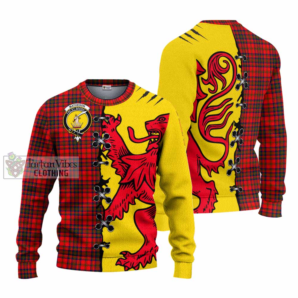Matheson Tartan Family Crest Knitted Sweater Lion Rampant Honor - Tartan Vibes Clothing