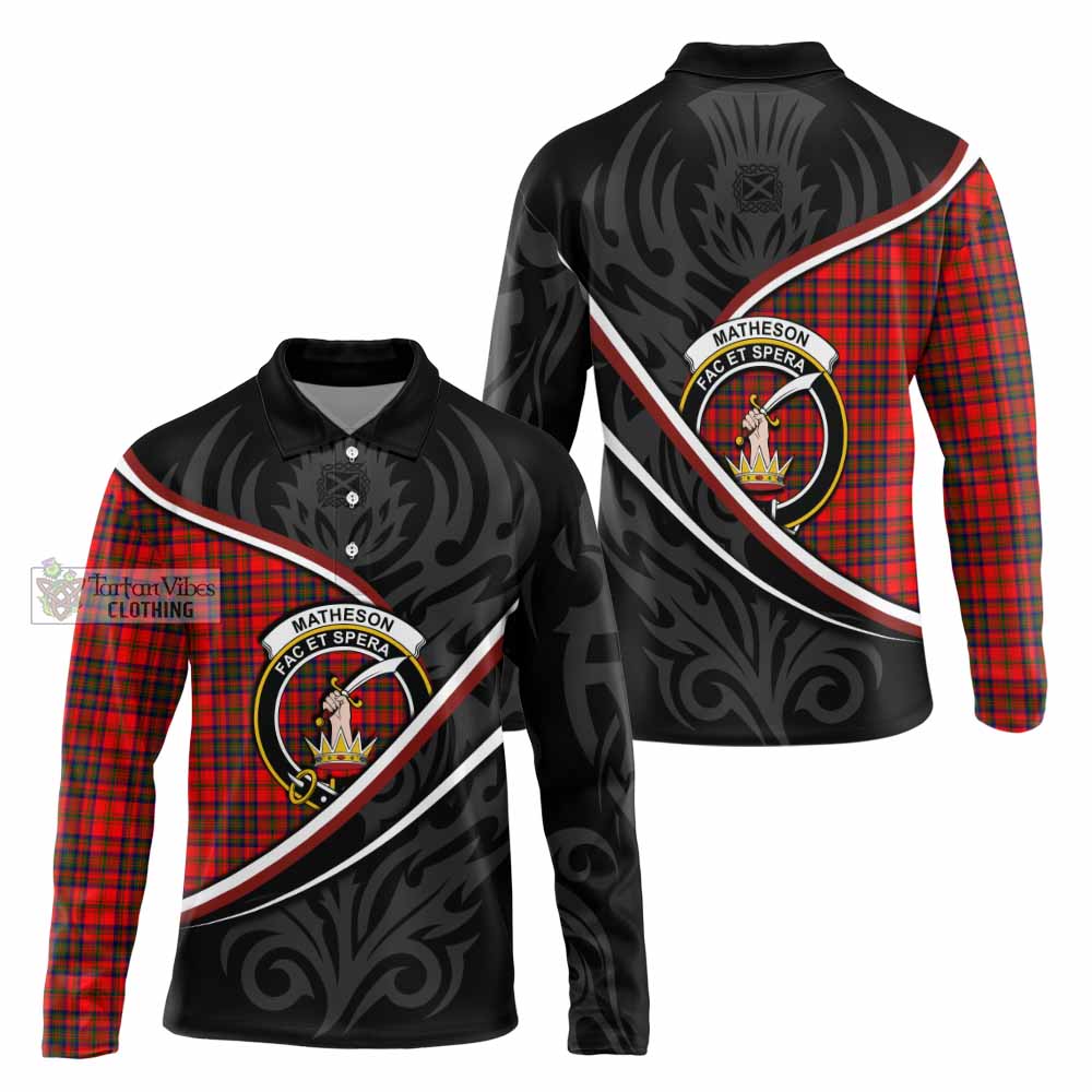 Matheson Tartan Family Crest Long Sleeve Polo Shirt Celtic Scottish Thistle Floral - Tartan Vibes Clothing