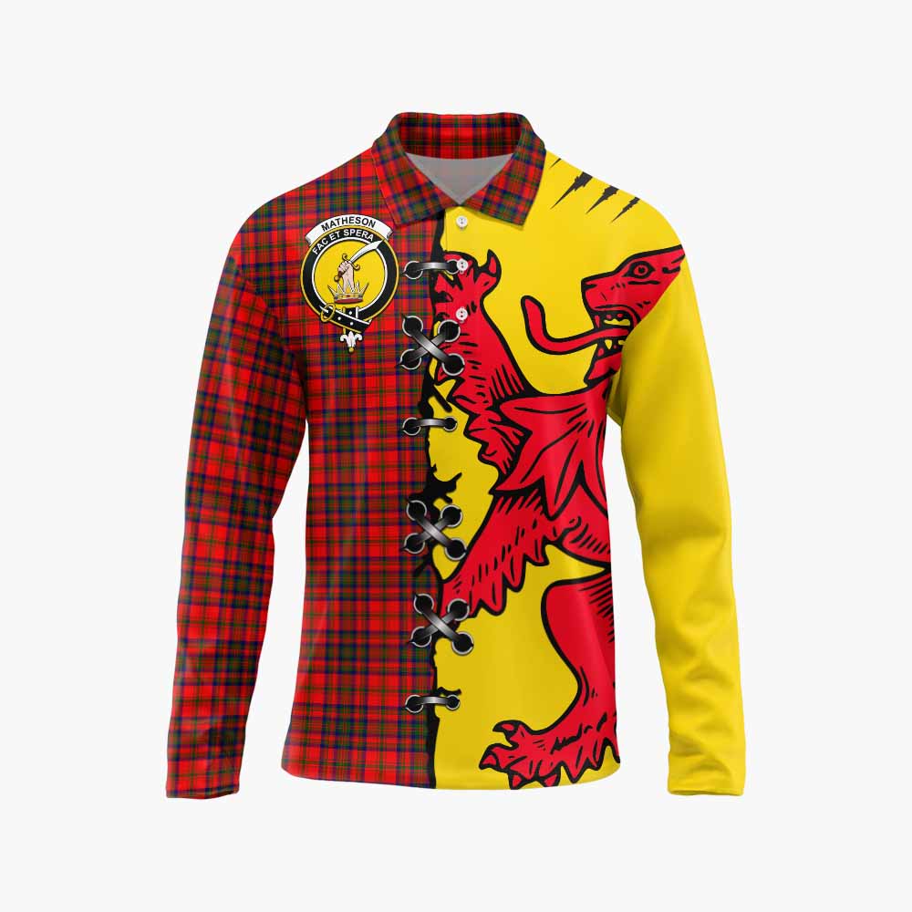 Matheson Tartan Family Crest Long Sleeve Polo Shirt Lion Rampant Honor - Tartan Vibes Clothing