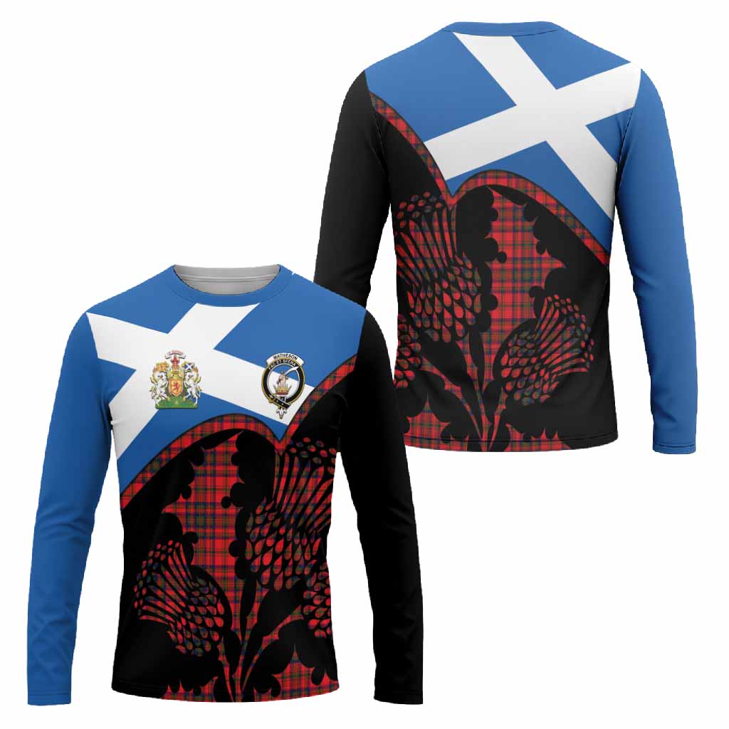 Matheson Tartan Family Crest Long Sleeve T-Shirt Scotland Thistle Floral Flag Style