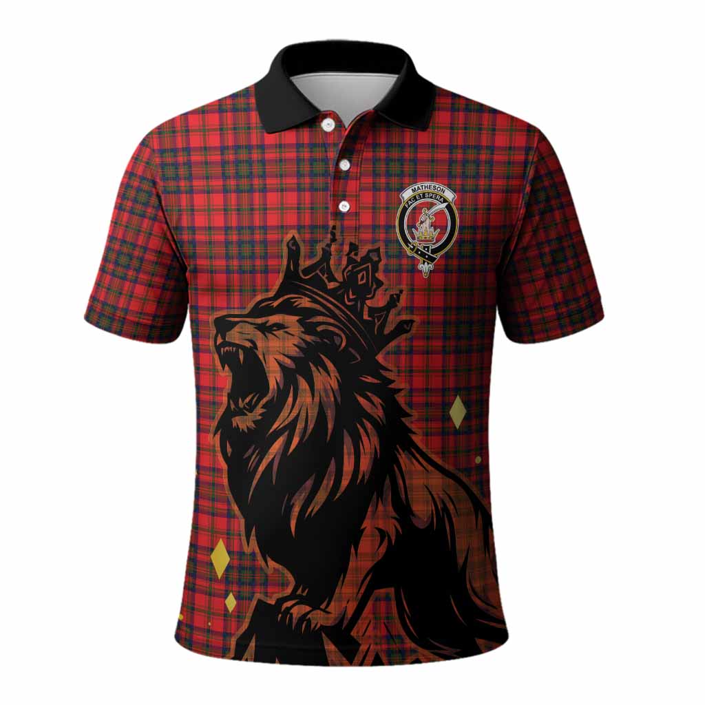 Matheson Tartan Family Crest Polo Shirt Crowned Lion Roaring