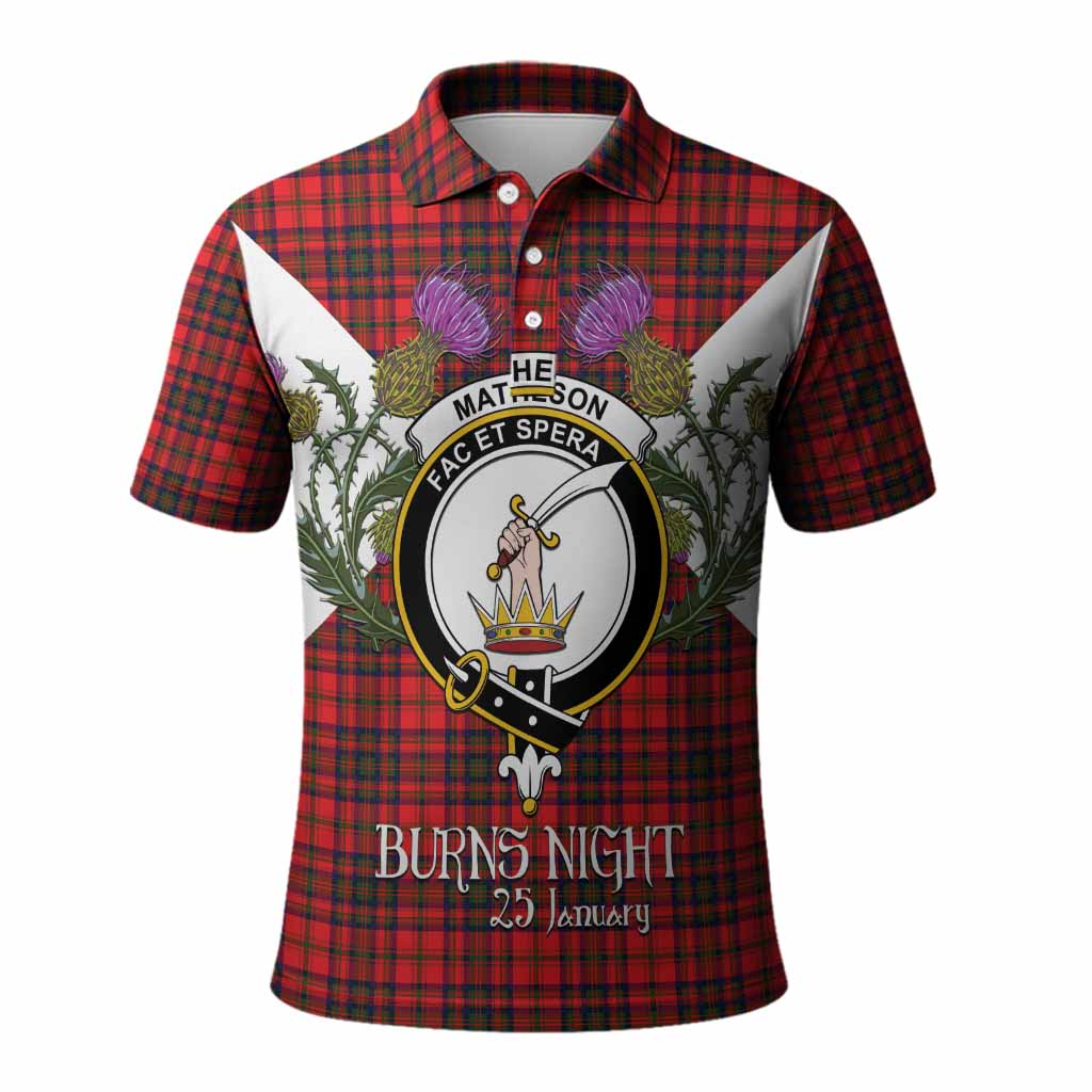 Matheson Tartan Family Crest Polo Shirt Scottish Burns Night Thistle Floral