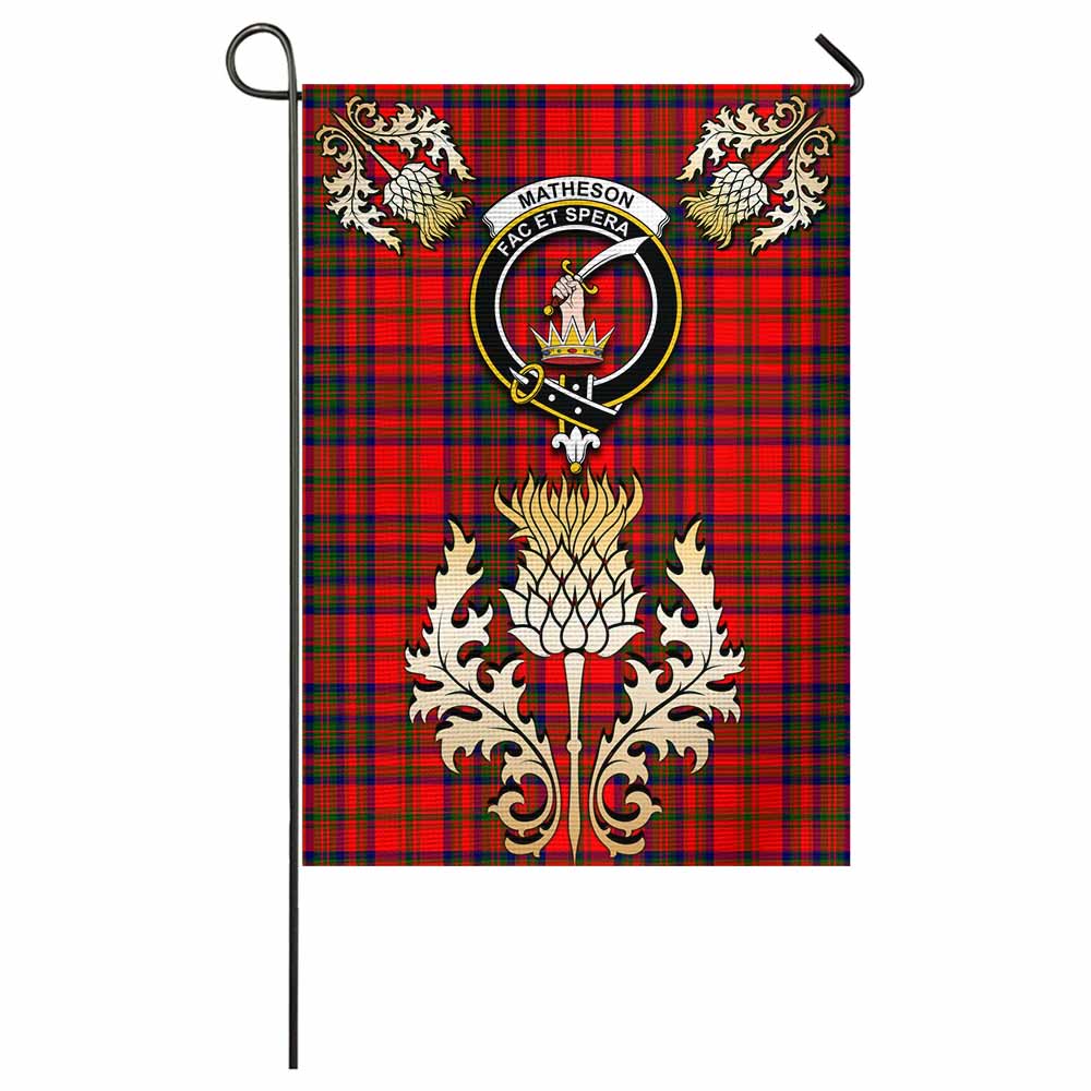 Matheson Tartan Garden Flag with Golden Regal Scottish Thistle Emblem - Tartan Vibes Clothing