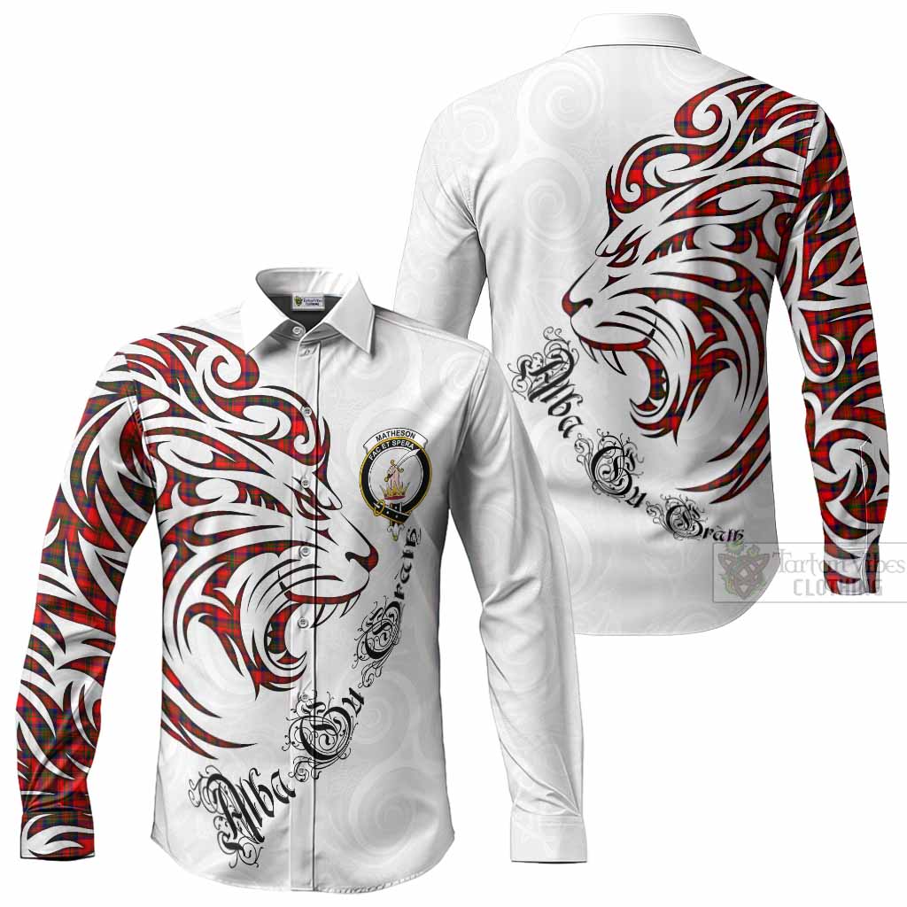 Matheson Tartan Lion Roar Long Sleeve Button Shirts Alba Gu Brath with Celtic Motifs
