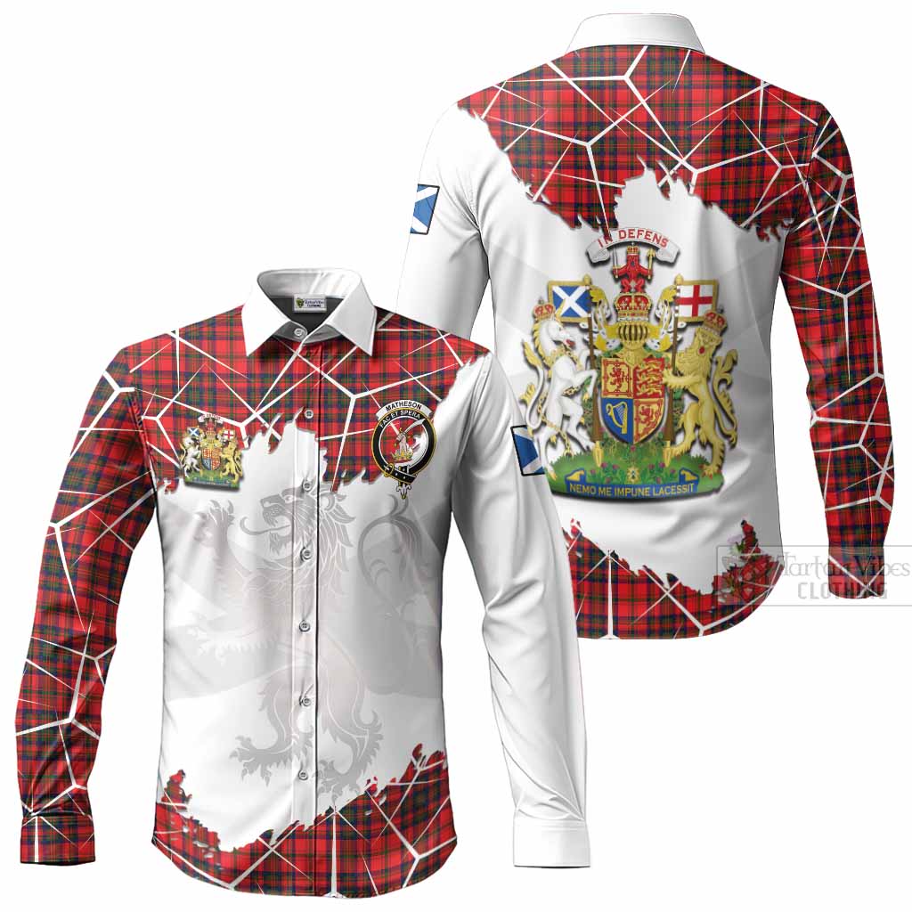 Matheson Tartan Long Sleeve Button Shirts with Family Crest and Lion Rampant Grunge Style